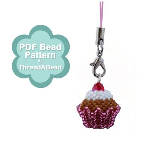 3d Cupcake, Pink Mobile, 3d Beading, Cupcake Wrapper, Herringbone Stitch, Beaded Keychain, Swarovski Beads, Beaded Earrings Patterns, Phone Charms