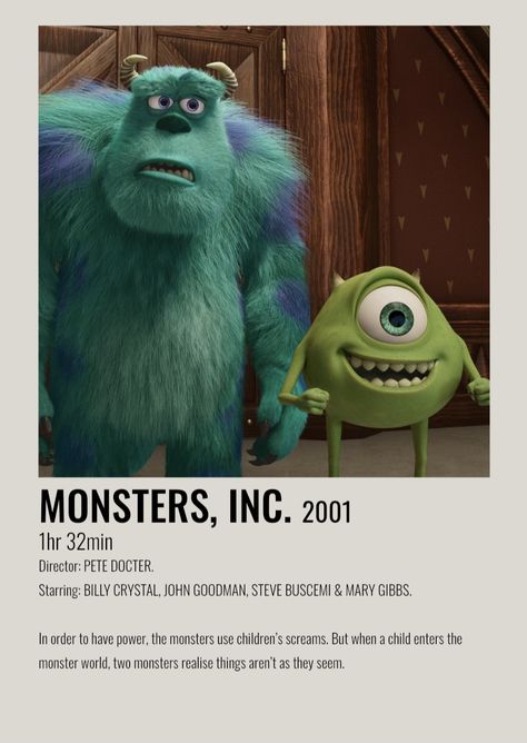 Monsters Inc Movie, Film Polaroid, Disney Movie Posters, Polaroid Posters, Posters Minimalist, Movie Ideas, Movie Wall, Disney Wallpapers, Film Vintage