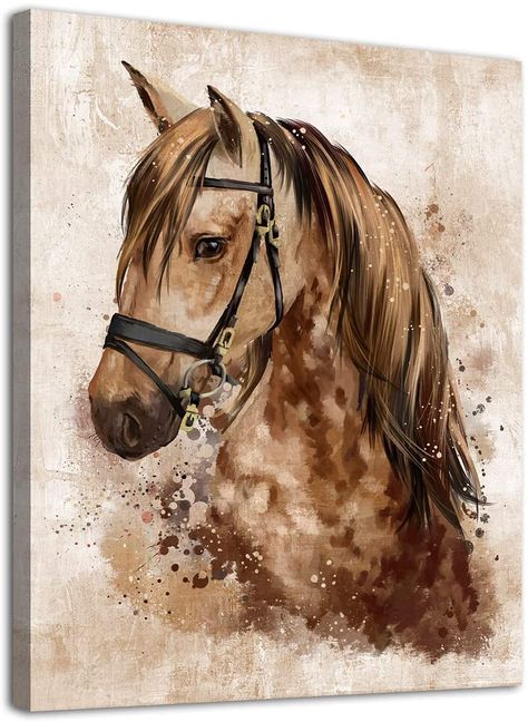 Watercolor Painting Prints Modern Abstract Animal Vintage Canvas Artwork Rustic Contemporary Wall Art Framed Ready to Hang 12" x 16"  $14.99 Art Horse, Vintage Canvas, Canvas Pictures, Wall Art, Canvas, Wall, Art