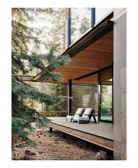 Organic Architecture Design, Twilight House, Lakeside House, Bamboo Fountain, House In The Forest, Olson Kundig, Steel Cladding, Contemporary Houses, Tahoe California