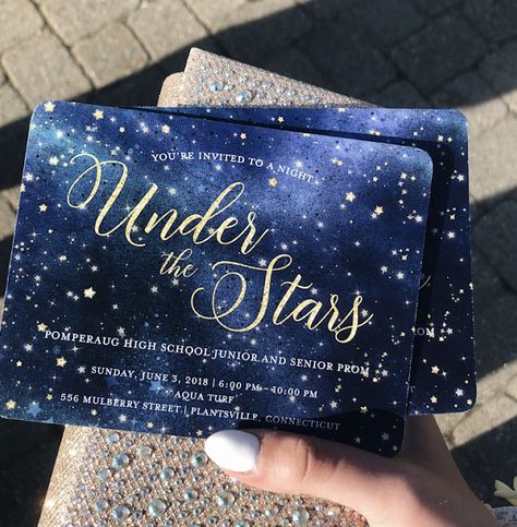 Under The Stars Prom Invitations, Moon And Stars Prom Theme, Midnight Debut Theme, Sweet 16 Galaxy Theme, A Night Among The Stars Theme, Starry Night In Paris Theme, Under The Stars Banquet Theme, 18th Blue Theme, A Night Of A Thousand Lights Prom Theme