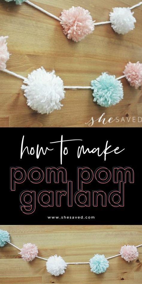 How to Make EASY handmade POM POM Garland with Yarn! *cute for homemade room or party decor! Candy Bar Decoracion, Diy Yarn Pom Pom, Easy Pom Pom, Garland Craft, Easy Yarn Crafts, Diy Pom Pom, How To Make A Pom Pom, Pom Garland, Diy Yarn Crafts