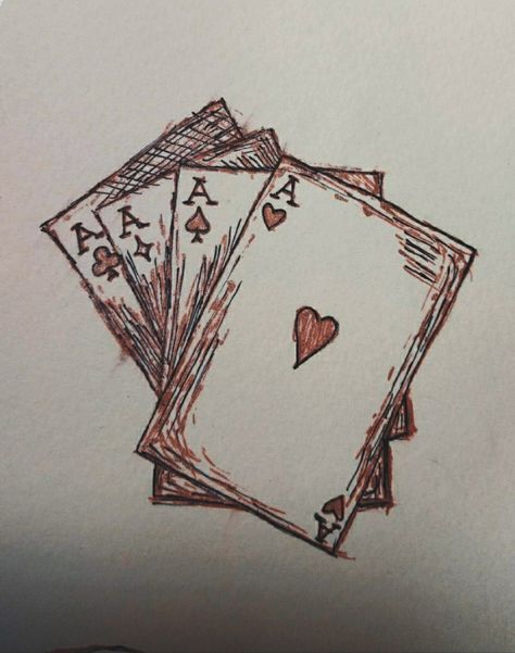 Hand Of Cards Drawing, Playing Card Sketch, Deck Of Card Drawing, Deck Of Cards Drawing, Cards Drawing, Beginner Sketches, Alice In Wonderland Drawings, Ace Card, Card Tattoo