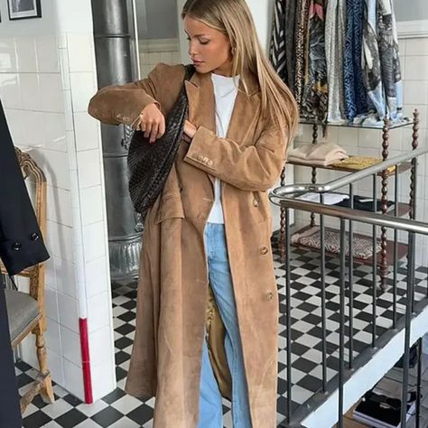 Elevate your outerwear collection with The Felicia Suede Trench Coat. Made from high-quality suede leather, this elegant trench coat exudes sophistication and style.💯❤️ Suede Trench Coat Outfits, Elegant Trench Coat, Trench Coat Outfits, Suede Trench Coat, Trench Coat Outfit, Fall Fits, Coat Outfits, Suede Leather, Trench Coat