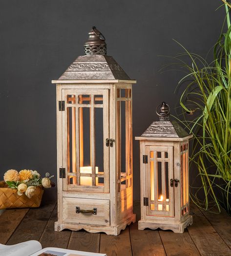 Candles Pot, Farmhouse Lanterns, Modern Farmhouse Flooring, Wooden Lantern, Entryway Porch, Porch Fireplace, Gorgeous Farmhouse, Large Farmhouse, Farmhouse Flooring