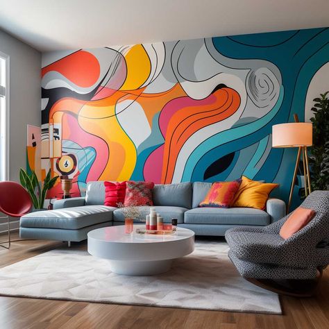 How Pop Wall Design Can Change the Look of Your Living Room • 333+ Images • [ArtFacade] Pop Art Living Room Interior Design, Pop Art Bedroom Interior Design, Pop Art Interior Design, Colorful Pop Art Living Room, Grafitti Decor Interior Design, Pop Art Design Interior, Living Room Size, Wall Paint Designs, Creative Living