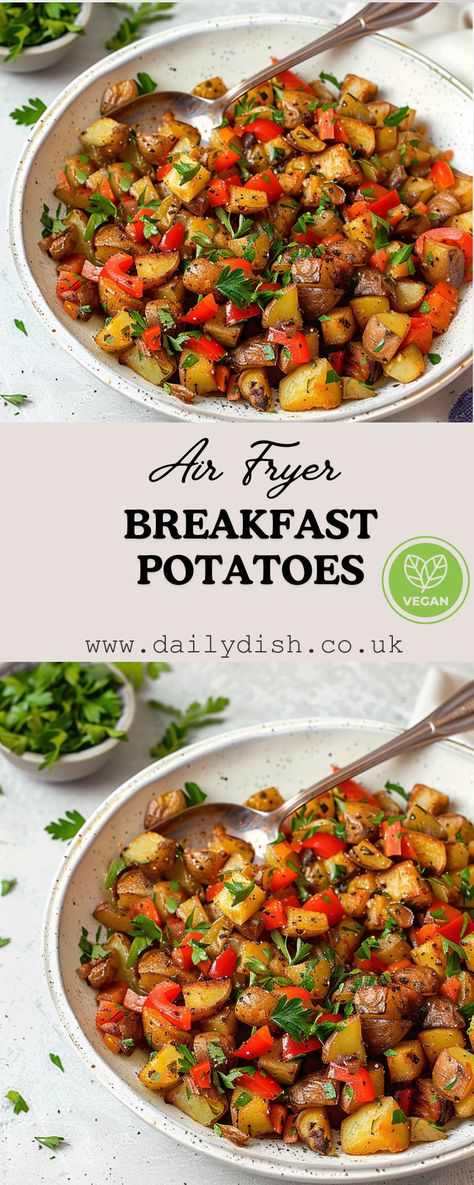 Air Fryer Breakfast Potatoes Air Fryer Breakfast Potatoes, Breakfast Potatoes Air Fryer, Potatoes Obrien, Fried Breakfast Potatoes, Cucumber Tea Sandwiches Recipes, Healthy Baked Beans, Baked Beans Vegan, Crispy Breakfast Potatoes, Vegan Grocery List