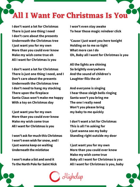 Check out the lyrics of Billboard No. 1 song of this holiday season. Chan And Seungmin, Christmas Mariah Carey, Last Christmas Song, Last Christmas Lyrics, Christmas Songs List, Christmas Concert Ideas, Christmas Carols Lyrics, Carol Songs, Xmas Carols