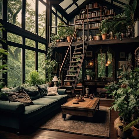 Modern Rustic Tiny House, Cozy Small House Design, Hobbit Style Living Room, Rustic Victorian House, Fantasy House In The Woods, Dark Tone House, Victorian Tiny Home, Woodsy House Interior, House In The Woods Interior