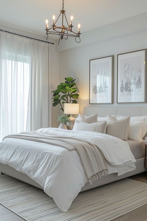 White Gray And Beige Bedroom, Modern Clean Bedroom Ideas, Soft Natural Bedroom, Clean Fresh Bedroom Ideas, Preppy Neutral Bedroom, Modern Cozy Bedroom Neutral Grey, Peaceful Bedroom Aesthetic, White Headboard Bedroom Ideas, Modern Cozy Bedroom Neutral