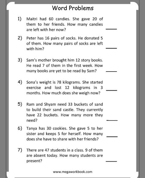 Story Sums Class 2, 3rd Grade Subtraction Worksheets, 3rd Grade Worksheets, Easy Math Worksheets, Problem Solving Worksheet, Math Fact Worksheets, Mental Maths Worksheets, Mental Maths, Maths Worksheet