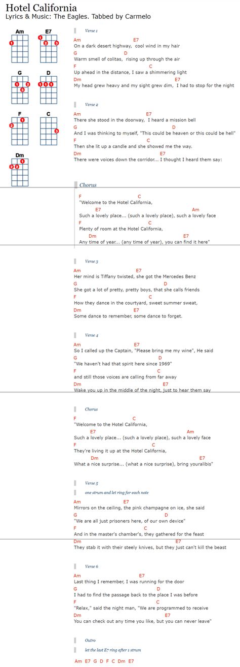 The Eagles: Hotel California – Phoenix Ukulele Group Chords Ukulele, Ukelele Chords Ukulele Songs, Ukulele Songs Beginner, Easy Ukulele Songs, Learning Ukulele, Eagles Hotel California, Ukulele Chords Songs, Music List, Uke Songs