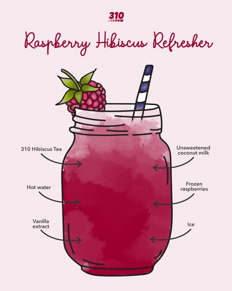 Summer Healthy Drinks, Raspberry Drink Recipes, Hibiscus Refresher, Weird Drinks, Hibiscus Recipe, 310 Shake Recipes, Hibiscus Drink, Raspberry Drink, Blender Drinks