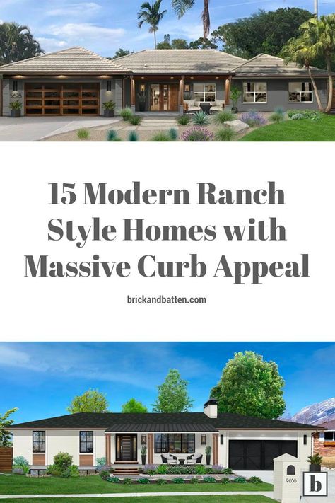 Ranch Home Exteriors, Trending Color Palettes, Modern Ranch Style Homes, Brick Ranch Houses, Modern Farmhouse Ranch, Ranch House Remodel, Modern Ranch House, Exterior House Colors Ranch Style, Ranch House Exterior