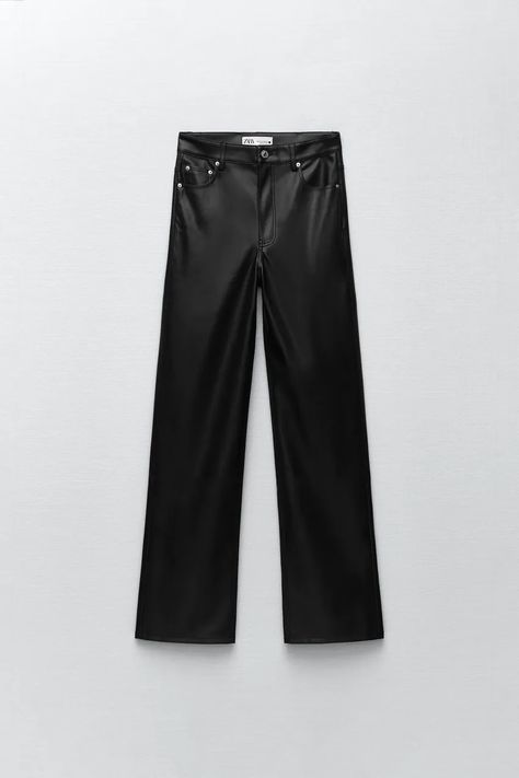 Zara Leather Pants, Jean Zara, Kawaii Clothes Goth, Faux Leather Trousers, Zara Leather, Straight Trousers, Leather Trousers, Faux Leather Pants, Zara Pants