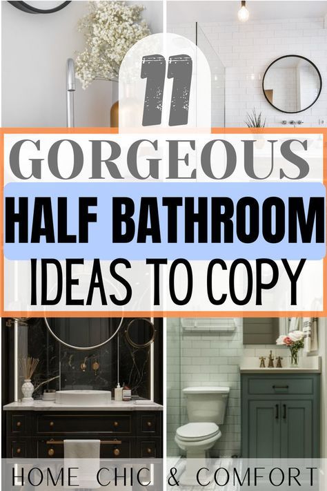 Looking for gorgeous half bathroom ideas for your home? This article gives you some of the best half bathroom decor ideas to elevate your bathroom in the most stunning way. Check this article out! Also includes ideas for small half bathroom ideas, small half bathroom, wallpaper bathroom ideas, and half bathroom wallpaper ideas! New Home Bathroom Ideas Interior Design, Green Accent Wall Powder Room, Green Half Bathroom Paint, Gorgeous Half Bath, Gallery Wall Half Bath, French Half Bathroom Ideas, Bathroom Washroom Combo, Hall Bathroom Remodel Ideas, Powder Room Ideas Decor