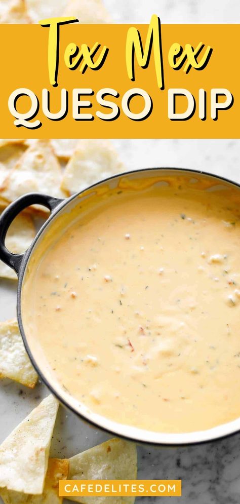 Tex Mex Queso Dip is super simple to make and quick to throw together in one pot. You can make your dip as mild or as hot as you like by adding more cayenne or throwing in some red chili powder or hot sauce. The beauty of our queso dip is how forgiving it is! Papasitos Queso, Chilli Queso Dip, Tex Mex Queso Dip, Meatless Queso Dip, Chilis White Queso Dip, Mild Hot Sauce, Tex Mex Sauce, Oven Queso Dip, Authentic Mexican Queso Dip