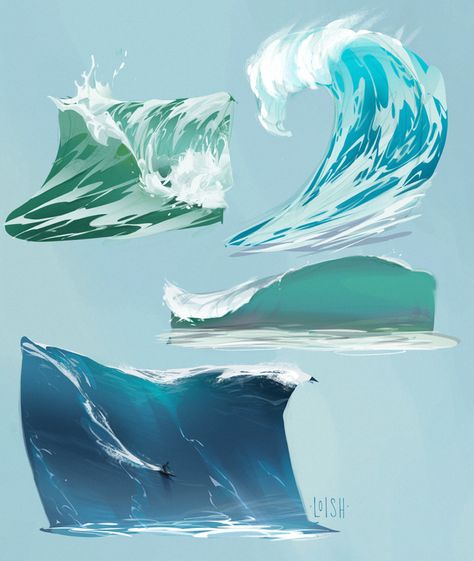 Environment Reference, Water Art, 수채화 그림, Digital Painting Tutorials, Environment Concept Art, Art Tutorials Drawing, Ocean Art, Environmental Art, Digital Art Tutorial