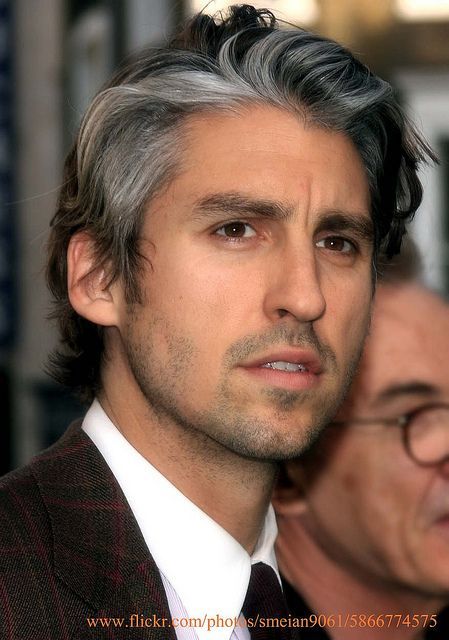 George Lamb, White Streak In Hair, Larry Lamb, Silver Hair Men, White Hair Men, Dorian Grey, Black And Grey Hair, Gray Streaks, Dyed Hair Men