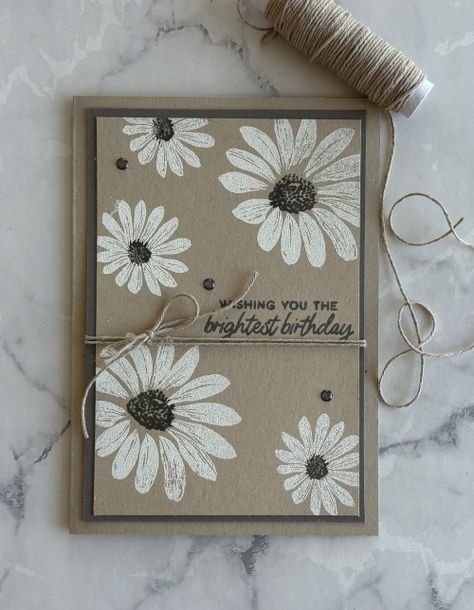 Cheerful Daisies with twine Stampin Up Cheerful Daisies, Daisy Birthday Card, Cheerful Daisy, Cheerful Daisies, Baby Birthday Card, Stampin Up Birthday Cards, Daisy Cards, Card Crafts, Spring Cards