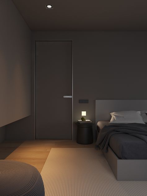 ZRA3 :: Behance Modern Simple House Interior, Night Room Aesthetic, Grey Room Aesthetic, Grey Bedrooms, Bed Night, Z Design, Modern Small House Design, Dance Women, Yoga Tights