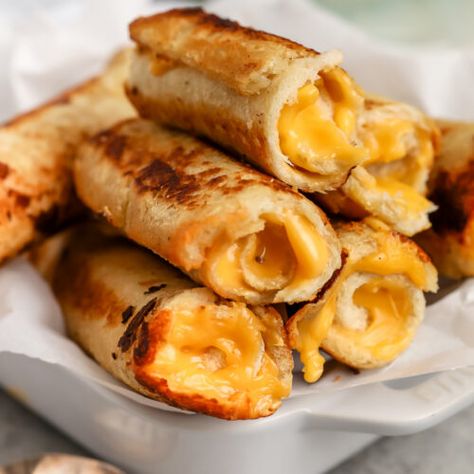 Grilled Cheese Roll Ups - Spend With Pennies Grilled Cheese Roll Ups, Special Sandwiches, Grill Cheese Roll Ups, Grilled Cheese Rolls, Cheese Roll Ups, Bacon Roll, Cheese Roll, Bacon Egg And Cheese, Vegan Bacon