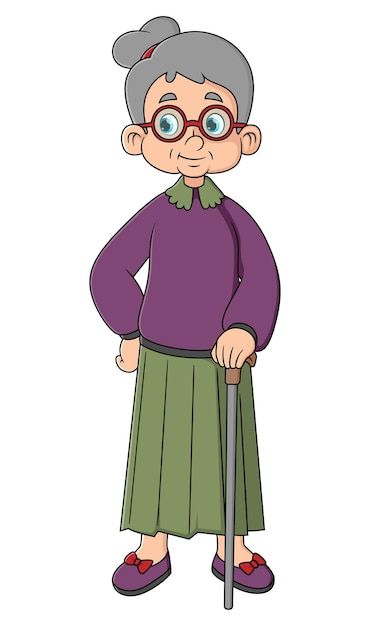 Old Woman Cartoon, Premium Vector Cartoon, Funny Old People, Vector Cartoon, Old Woman, Old Age, Old People, Language Learning, Funny People