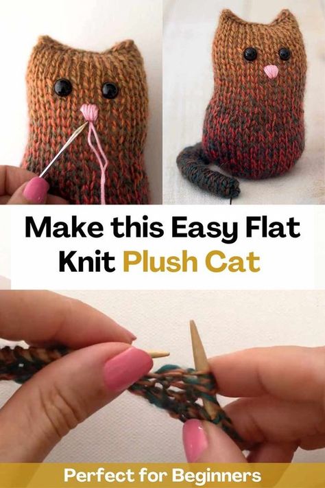 Cat Knitting Pattern Free, Patterns For Stuffed Animals, Cat Knitting Pattern, Cat Knitting, Knitting Projects Free, Basic Knitting, Animal Knitting, Knitted Toys Free Patterns, Knitting Patterns Free Beginner