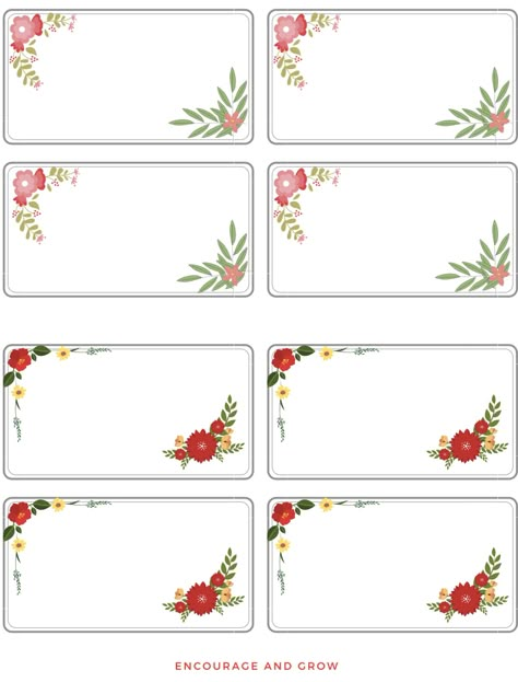 Notecards Printables follow on Instagram@encourage.grow Flower Label Design, Flower Tags Printable Free, Printable Floral Border, Flower Name Tags, Floral Labels Free Printables, School Stickers Labels, Notebook Labels, Name Tag Templates, Disney Princess Babies