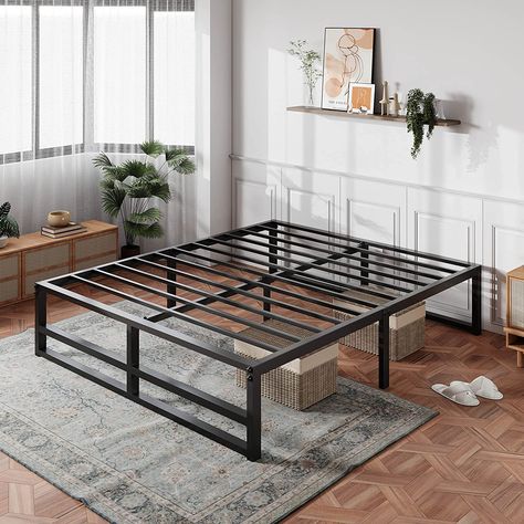 MUTICOR 14'' Metal Platform Queen Bed Frame with Strong Steel Slats Support/Sufficient Storage Space/Mattress Foundation/No Box Spring Needed/Easy Assembly Cheap Twin Beds, Bedroom Necessities, Steel Bed Design, Full Size Murphy Bed, Seattle Apartment, Box Bed Design, Platform Storage Bed, Metal Platform Bed Frame, Platform Storage