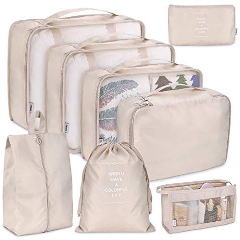 Packing Cubes for Travel, 8Pcs Compression Travel Cubes Set Foldable Suitcase Organizer Lightweight Luggage Storage Bag (Beige). For product & price info go to:  https://all4hiking.com/products/packing-cubes-for-travel-8pcs-compression-travel-cubes-set-foldable-suitcase-organizer-lightweight-luggage-storage-bag-beige/ Airplane Travel Outfits, Solo Aesthetic, Traveling Essentials, Travel Luggage Packing, Travel Luggage Organization, Travel Cubes, Luggage Storage Bag, Luggage Packing, Backpacks Accessories