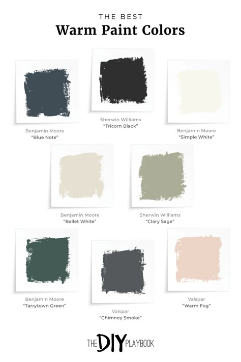 The best warm paint colors. I've tried to create a cohesive warm paint color palette in our house. Here are all of the paint colors we have in every single room of our home. From sage green, to warm whites, dark navy and more! #paintcolors #paint Whole House Paint Scheme Dark Green, Green Paint Colors Lowes, Dark Green Paint Color Palette, Sage Green Dark Blue Color Palette, Dark Green Paint Palette, Sage Green Paint Palette, Warm Blue Green Paint Colors, Warm Dark Blue Paint Colors, Paint Colors That Go With Sage Green