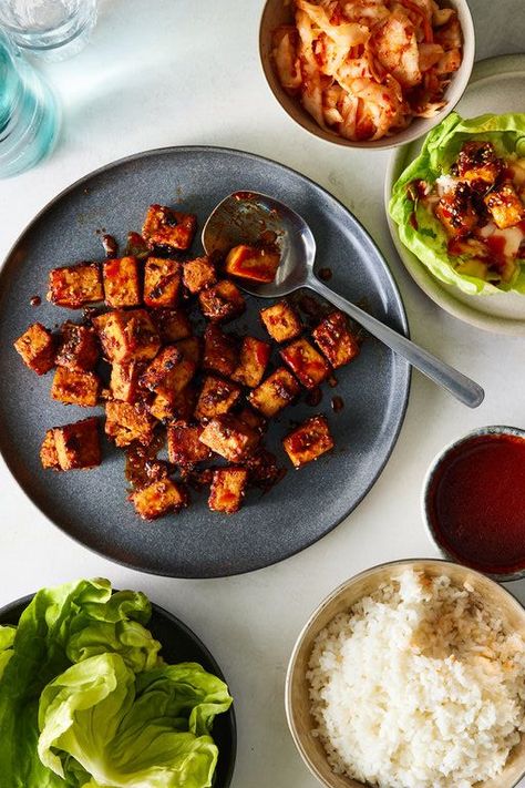 Tofu Bulgogi Recipe, Bulgogi Tofu, Tofu Bulgogi, Nytimes Cooking, Quick Kimchi, Tofu Lettuce Wraps, Bulgogi Marinade, Korean Bulgogi, Tofu Burger