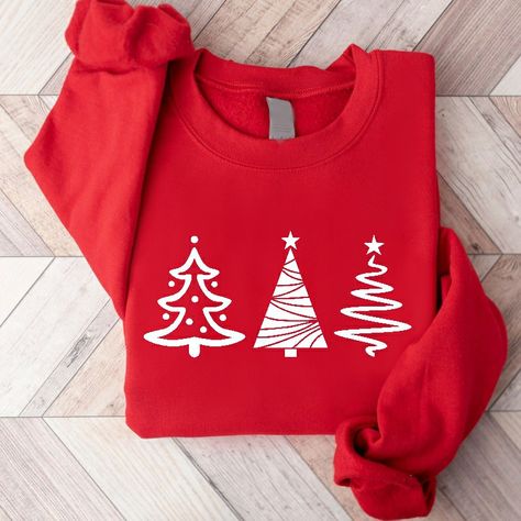 Christmas tree jumper Cute Christmas Tshirt Designs, Christmas Tshirt Designs, Christmas Sweatshirt Ideas, Christmas Tree Jumper, Sweatshirt Inspiration, Cricut Christmas Ideas, Christmas Tree Sweater, Christmas Pullover, Tree Sweater