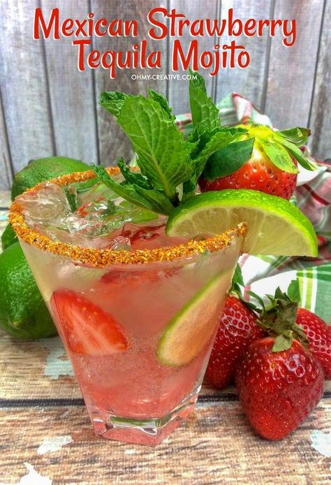 I made a huge jug Mexican Strawberry Tequila Mojito for my pool side party.   I had to go back and make a few more because everybody was wanting refills.  They are so Mexican you will have a Fiesta with this drink.| Tequila Wedding Cocktails, Cute Tequila Cocktails, Mexican Drinks Recipes, Fun Tequila Cocktails, Tequila Mojito Recipe, Easy Tequila Drinks, Easy Mojito, Tequila Drinks Easy, Tequila Mojito