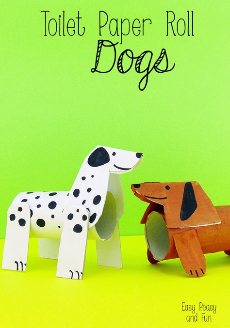 Toilet Paper Roll Dogs - Crafts With Toilet Paper Rolls - Easy Peasy and Fun Toilet Paper Crafts, Toilet Paper Rolls, Toilet Paper Roll Crafts, Paper Roll Crafts, Paper Plate Crafts, Dog Crafts, Kindergarten Art, Diy Origami, Paper Towel Roll Crafts