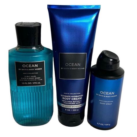 Bath And Body Works Men’s Ocean 3 Piece Set Ocean: Blue Cypress, Vetiver, Coastal Air 8 Oz Body Cream 10 Fl Oz 3-In-1 Hair, Face & Body Wash 3.7 Oz Body Spray F444-F447 Blue Cypress, Bath N Body Works, Bath Body Works Candles, Mens Soap, Hair And Makeup Ideas, Bath And Body Work, Body Hygiene, Shave Gel, Boys Bedroom Decor