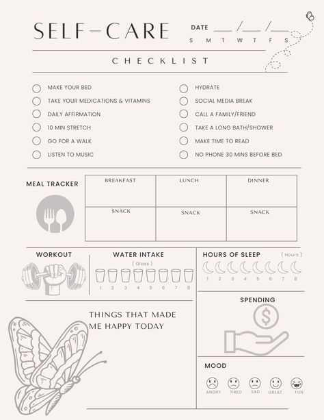 Daily Self Care Planner, Checklist Download or Print - Etsy plannerdeestudos #weeklymealplannerprintable. Daily Self Care, Self Care Checklist, Self Care Planner, Nail Infection, Self Care Bullet Journal, Writing Therapy, Planner Pdf, Journals Notebooks, Journal Template