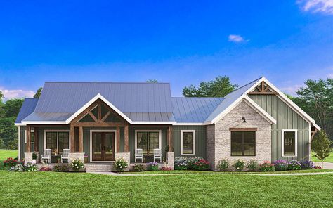 Craftsman Farmhouse Plans, Modern Craftsman Farmhouse, 2000 Sq Ft House, Floor Plans Ranch, House Plans 3 Bedroom, House Plans One Story, Lake Homes, House Plan Ideas, Build A House