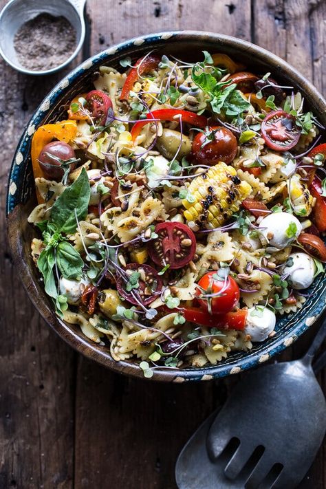 Everything But the Kitchen Sink Pasta Salad | HBH Spring Pasta Recipes, Spring Pasta, Everything But The Kitchen Sink, Pasta Salads, Summer Dishes, Fettuccine Alfredo, Half Baked, Summer Salad Recipes, Half Baked Harvest