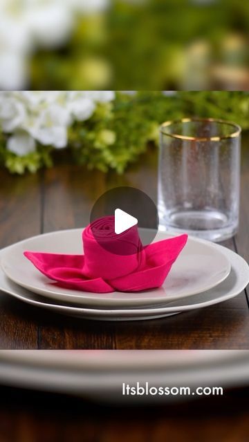 Blossom on Instagram: "Transform your table setting with a touch of elegance with this rose napkin fold🌹✨" Napkin Folding Rose, Rose Napkin Fold, Napkin Rose, Balloon Bouquet Diy, Party Food Buffet, Food Buffet, Pink Things, Napkin Folding, February 8