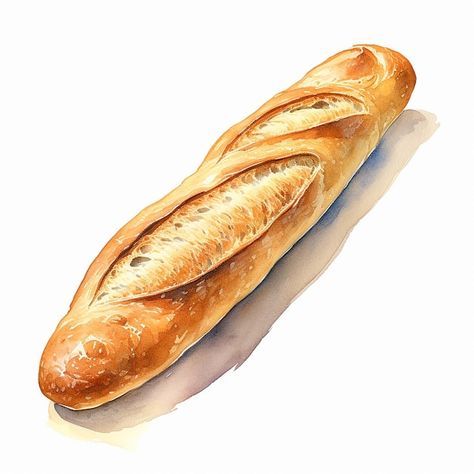 Watercolor Bread, Bread Clipart, Bread Art, Food Sketch, French Baguette, Watercolor Food, Collage Poster, Food Journal, Watercolor Drawing