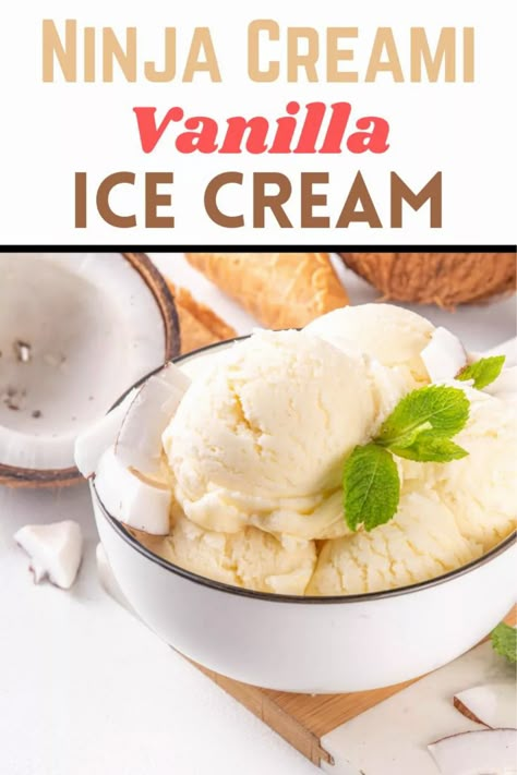 Ninja Creami vanilla ice cream recipe Ninja Creami Vanilla Ice Cream Easy, Creami Vanilla Ice Cream Recipe, Ninja Vanilla Ice Cream, Ninja Creami Vanilla Base, Ninja Creami Recipes Vanilla, Vanilla Ice Cream Ninja Creamy, Vanilla Ninja Creami Recipe, Vanilla Ninja Creami Ice Cream Recipes, Ninja Cremini Recipes