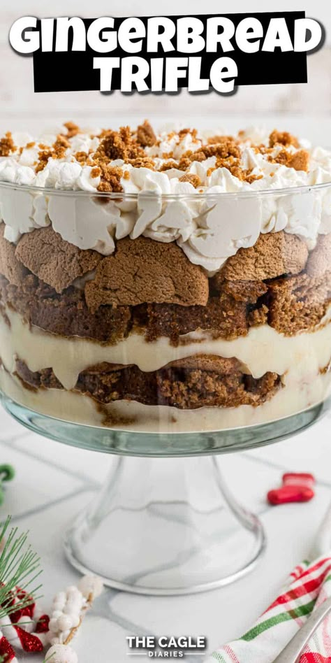 Thanksgiving Trifles, Thanksgiving Trifle Desserts, Fall Trifle, Thanksgiving Trifle, Pumpkin Spice Pudding, Christmas Trifle Recipes, Gingerbread Trifle, White Chocolate Pudding, Gingerbread Dessert