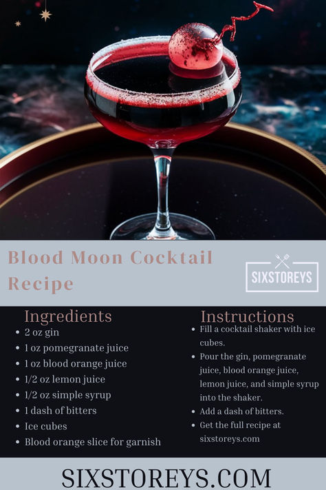 Blood Moon Cocktail Recipe Blood Red Cocktails, Blood Cocktail, Wedding Cocktails Recipes, Moon Cocktail, Virgin Cocktails, Mocktail Drinks, Blood Orange Juice, Red Cocktails, Refreshing Cocktail