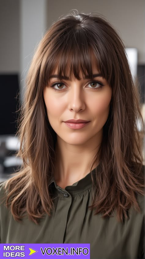 23 Mid Length Hair with Bangs: Top Styles and Tips Fringe Mid Length Hair, Mid Haircut With Bangs, Mid Length Hair With Fringe, Mid Length Hair With Layers And Bangs, Midlength Haircuts With Bangs, Mid Length Hair With Bangs, Bangs Mid Length Hair, Wavy Mid Length Hair, Bangs Styles