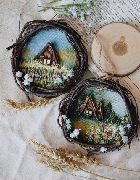 Forest Wood, Wood Slice Art, Tick Tock, Nature Crafts, Diy Canvas Art, Cute Crafts, Creative Crafts, Embroidery Art, Clay Crafts