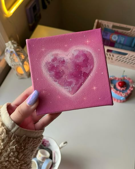 Shelly Clouds | POLL: which heart themed mini canvas has been your favourite so far? 💌 | Instagram Mini Canvas Painting Aesthetic, Girly Canvas Painting Ideas, Shelly Clouds, Vinyl Art Paint, Pink Canvas Art, Sky Art Painting, Small Canvas Paintings, Canvas Drawing, Flower Art Drawing