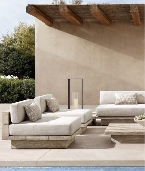 Patio Sofa Outdoor, Rh Outdoor Furniture, Backyard Ideas Luxury, Outdoor Reading Area, Rh Outdoor, Home Decor Videos, Villa Garden, Floor Decoration, Pool Lounger