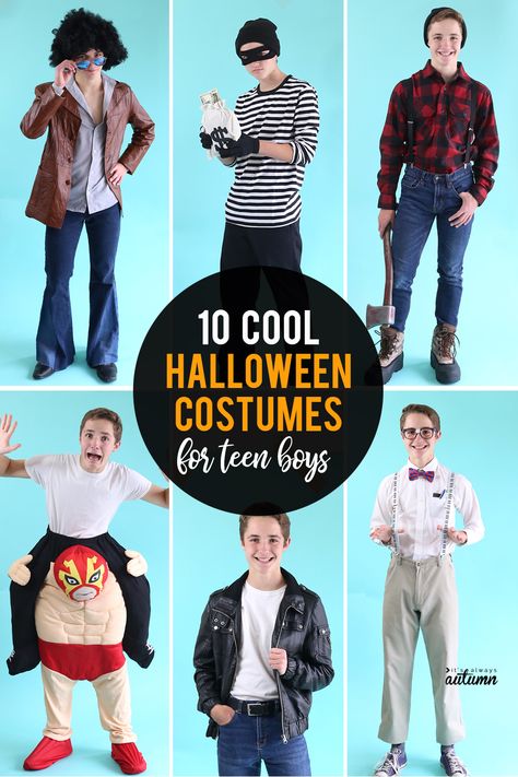 #ad 10 fantastic Halloween costumes for teen boys that you can put together at the thrift store! #ThriftorTreat #Hallowinning Costumes For Teen Boys, Halloween Costumes For Teen Boys, Halloween Costumes Inspiration, Boys Halloween Costumes Diy, School Halloween Costumes, Teenage Halloween Costumes, Decorating Halloween